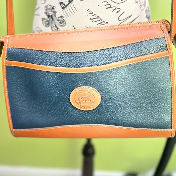 Dooney & Bourke Type Blue and Tan Leather Crossbody Bag - Picture 1 of 9